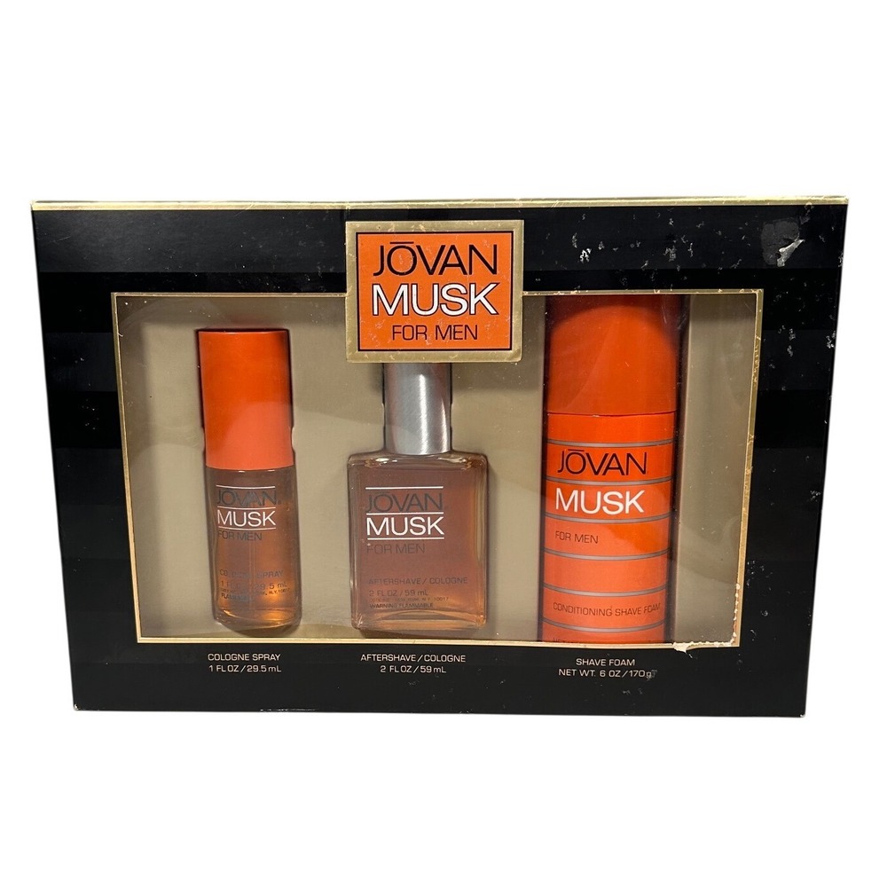 Jovan Musk for Men 3pc Gift Set Cologne Aftershave Shave Foam Vintage 1995 Coty